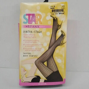 Star Power by Spanx Open Weave Shaping Tights in Black Women's Size D NWT